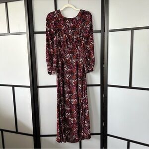 [12] Oliver Bonas Red & Pink Floral Print Black Long Sleeve Maxi Dress